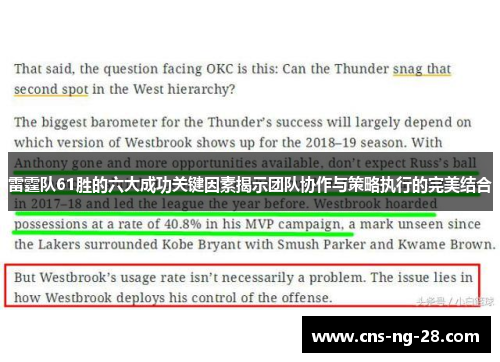 雷霆队61胜的六大成功关键因素揭示团队协作与策略执行的完美结合 雷霆队61胜的六大成功关键因素揭示团队协作与策略执行的完美结合
